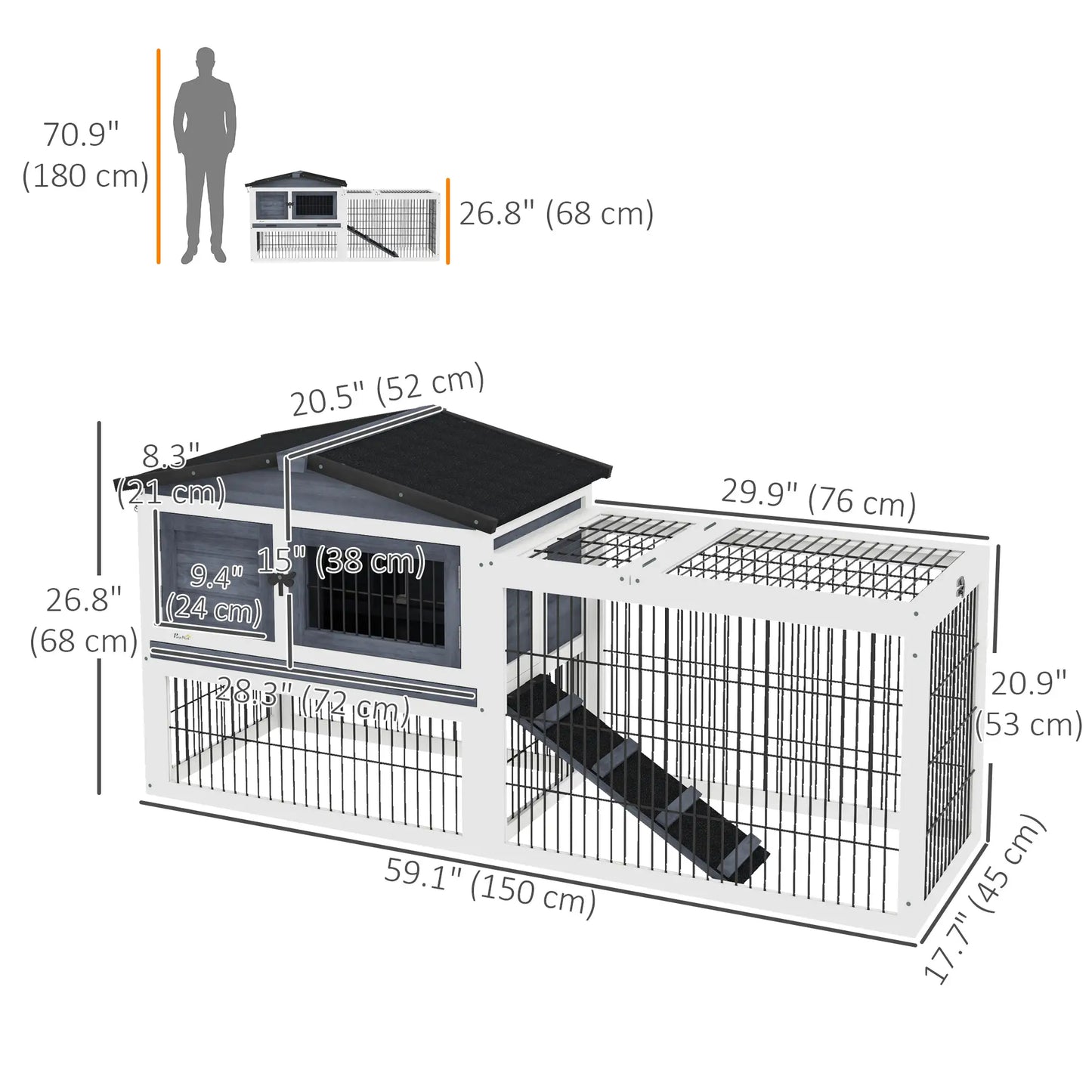 Wood Rabbit Hutch With Ramp, Openable Roof, Pull Out Tray, Dark Grey Rabbit Hutch at Gallery Canada