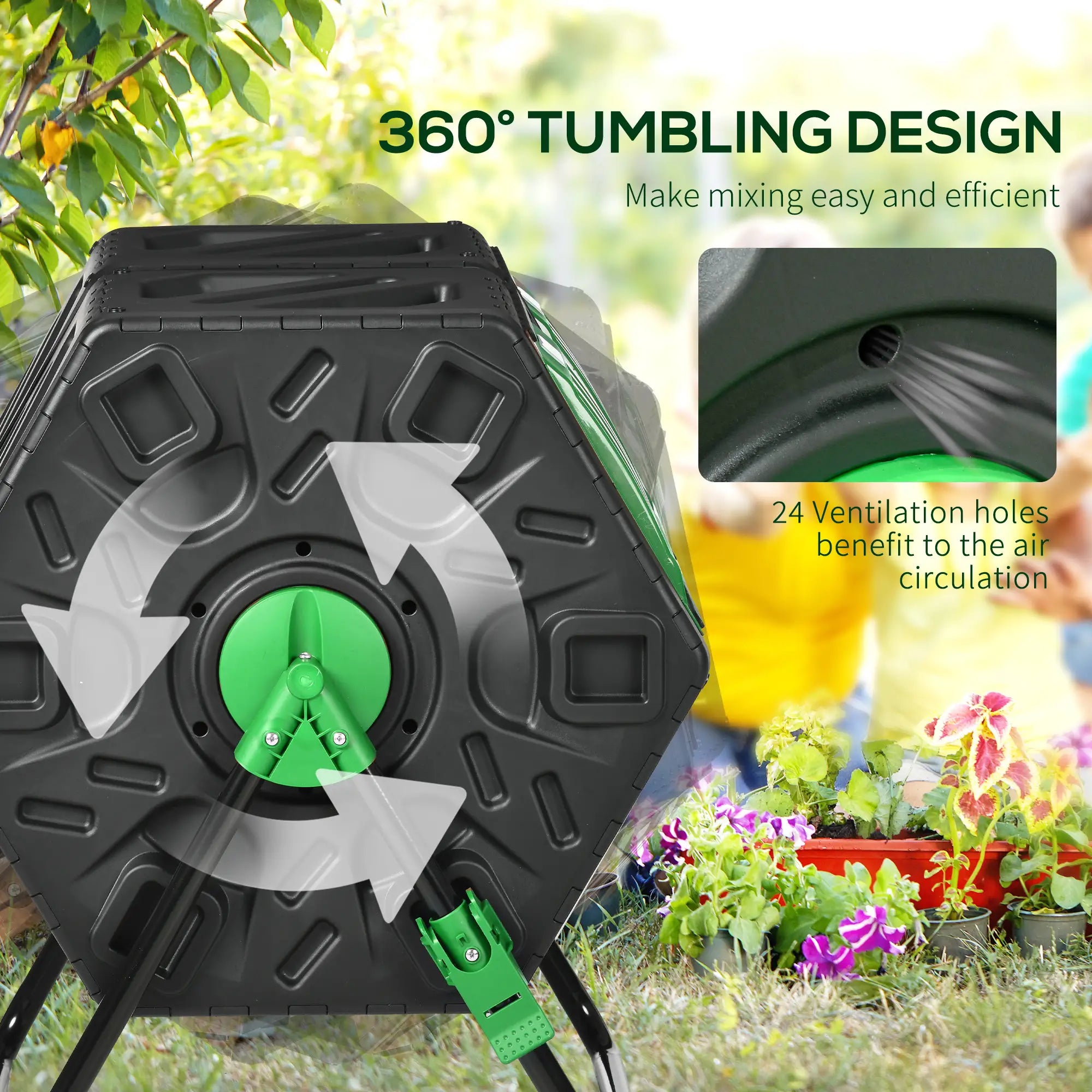 Rotating Composter, Dual Chamber Bin, 24 Vents, Steel Legs, 34.5 Gallon, Green Garden Accessories at Gallery Canada