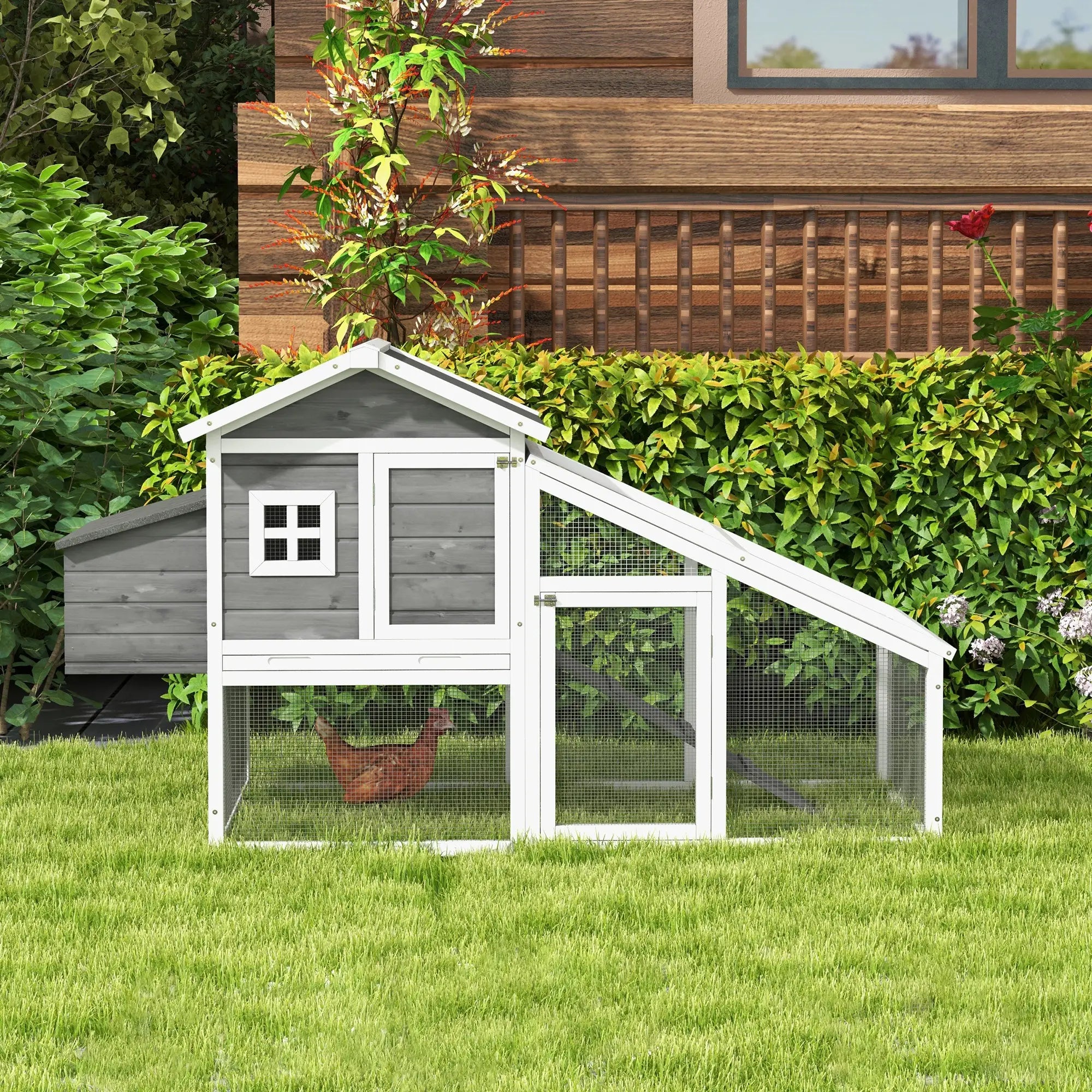 69 Wooden Chicken Coop with Run, Nesting Box, Tray, Grey Chicken Coops at Gallery Canada