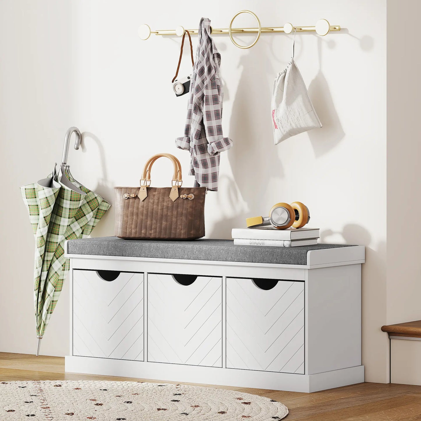 Shoe Storage Bench, 3 Drawers, Padded Seat, White Shoe Storage Cabinets & Racks at Gallery Canada
