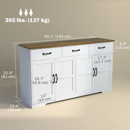 Modern Sideboard Buffet Cabinet, Distressed White, 3 Drawers, Adjustable Shelves, White Bar Cabinets at Gallery Canada