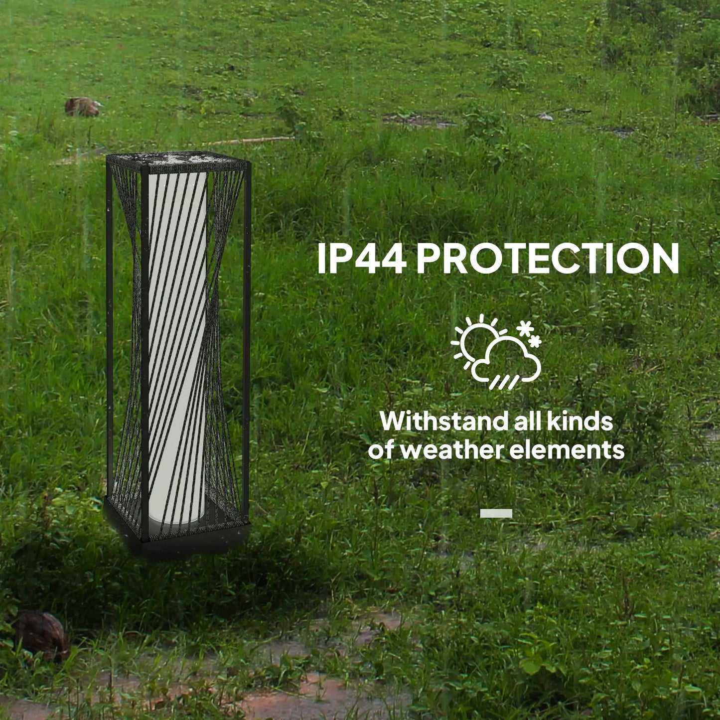 Rattan Solar Floor Lamp, Auto On/Off LED, IP44, Grey Solar Post Lamps at Gallery Canada