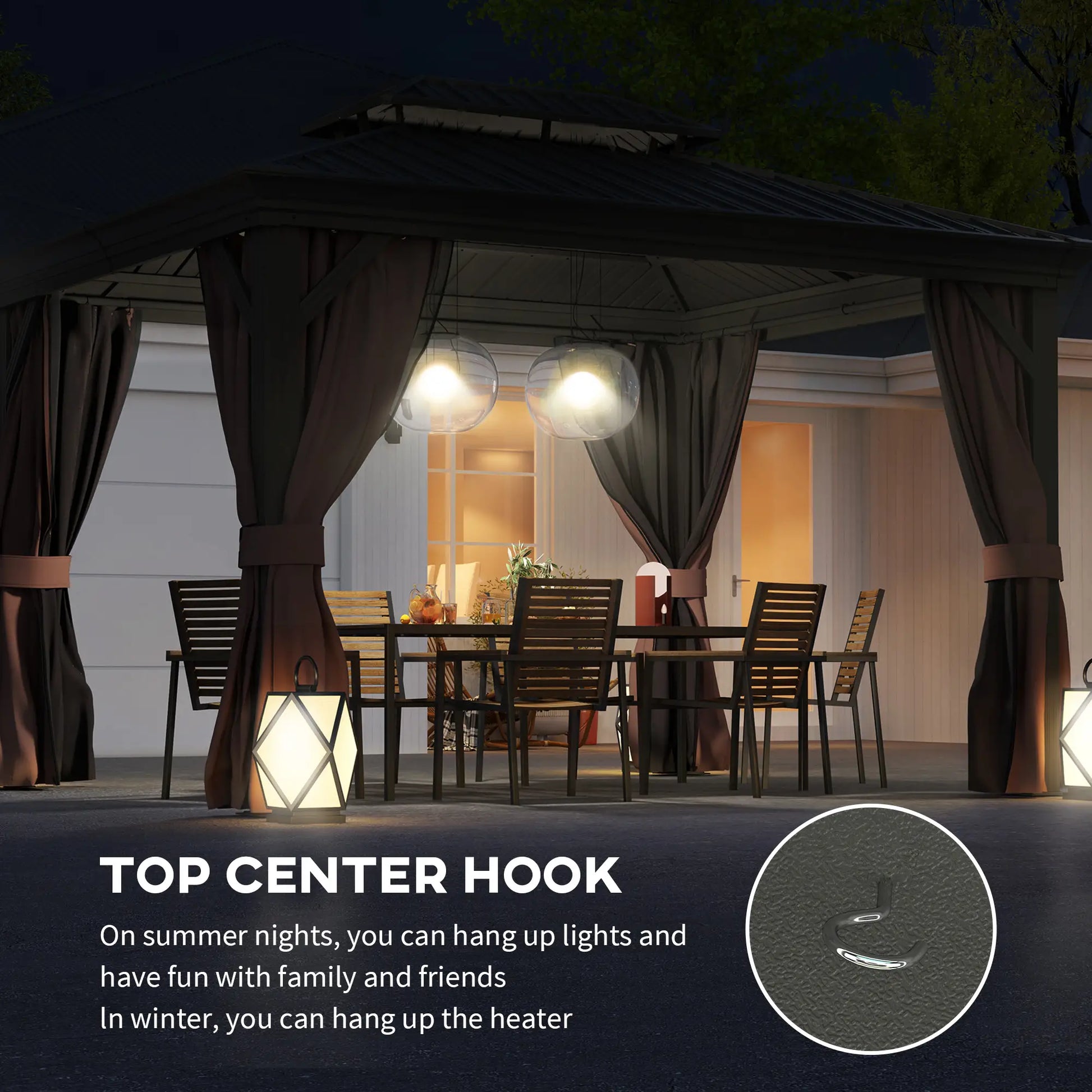 10' x 12' Outdoor Hardtop Gazebo, Galvanized Canopy, Netting Sidewalls, Dark Brown Gazebos at Gallery Canada