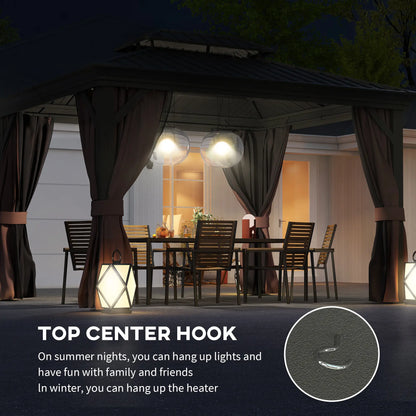 10' x 12' Outdoor Hardtop Gazebo, Galvanized Canopy, Netting Sidewalls, Dark Brown Gazebos at Gallery Canada