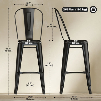 24 Inch Bar Stools, Set of 4, Industrial Kitchen, Black Metal Frame, Black Bar Stools at Gallery Canada