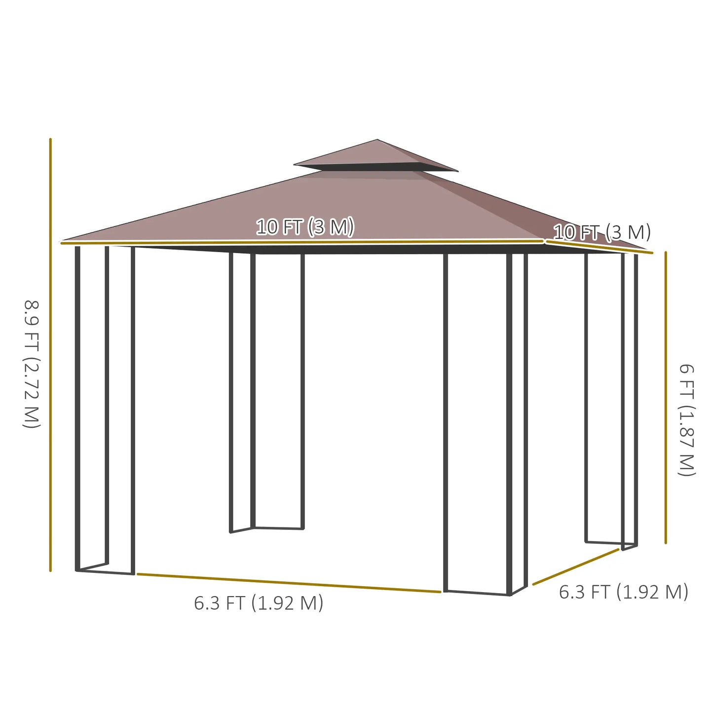 10'x10' Steel Patio Gazebo, Soft-Top, 2-Tier Roof, Brown Gazebos at Gallery Canada
