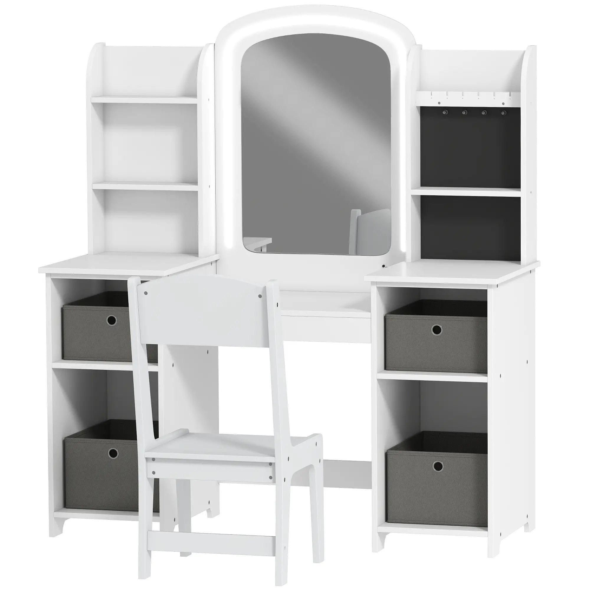 Kids Vanity Table And Chair Set With Lighted Mirror, White Kids Bedroom Furniture White at Gallery Canada