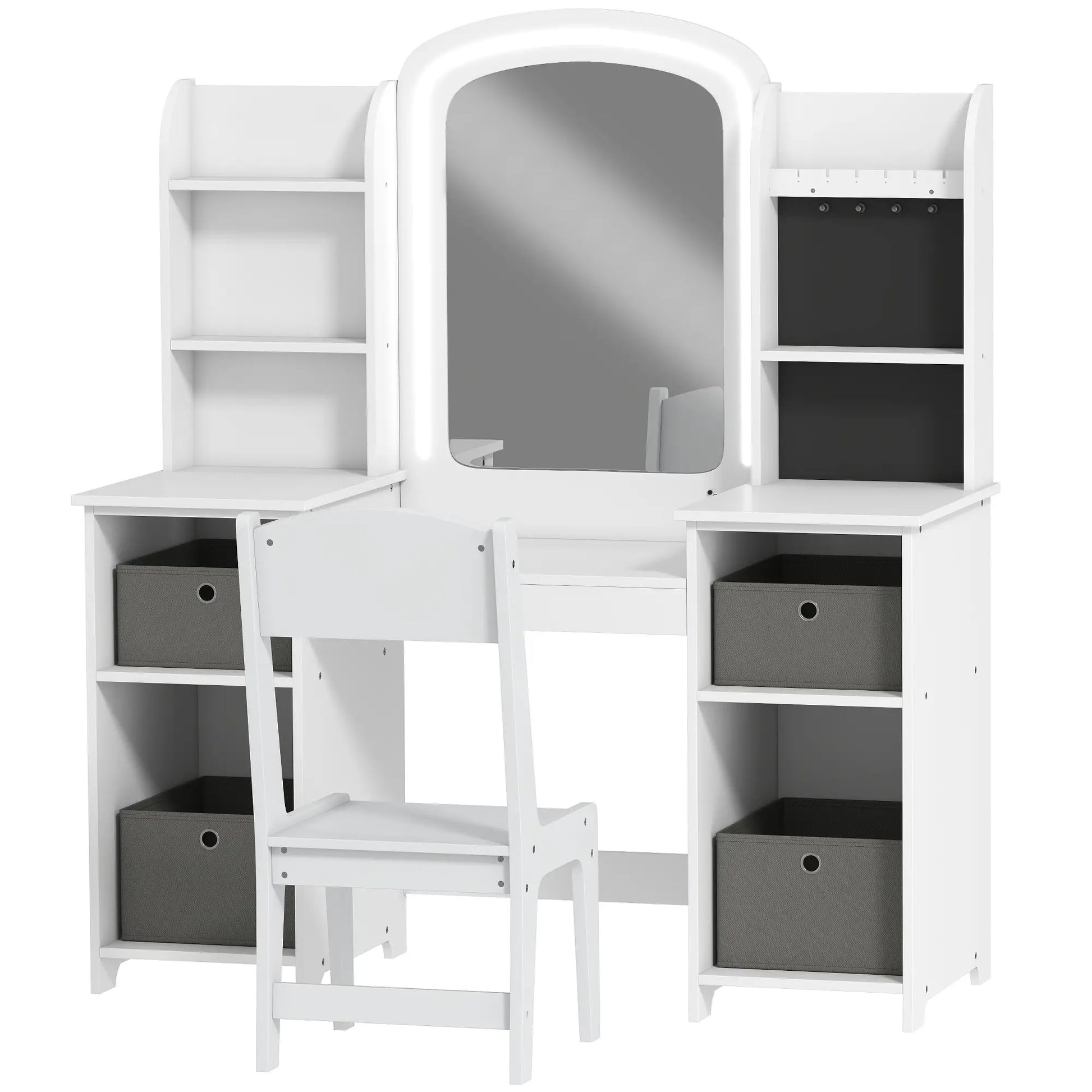 Kids Vanity Table And Chair Set With Lighted Mirror, White Kids Bedroom Furniture White at Gallery Canada