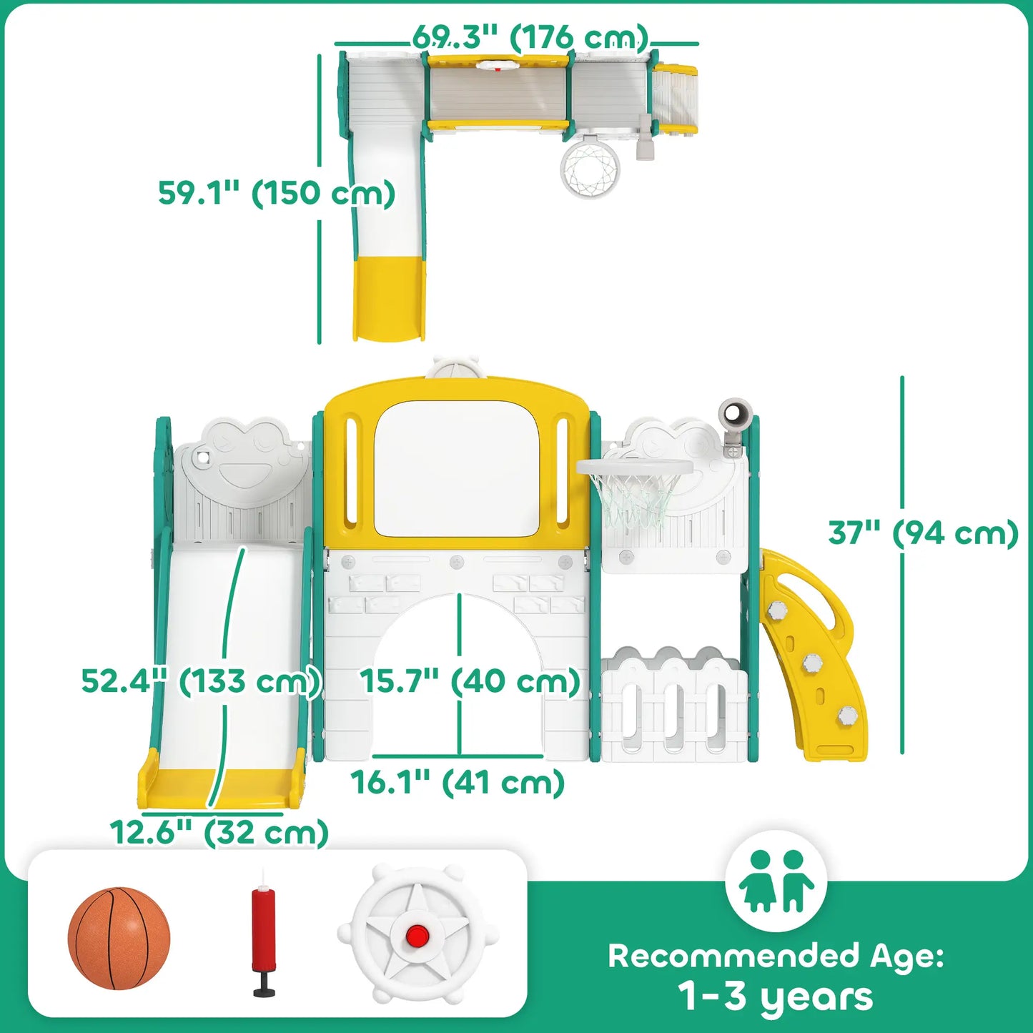 7-in-1 Toddler Slide With Basketball Hoop, Yellow Gym Sets & Swings at Gallery Canada