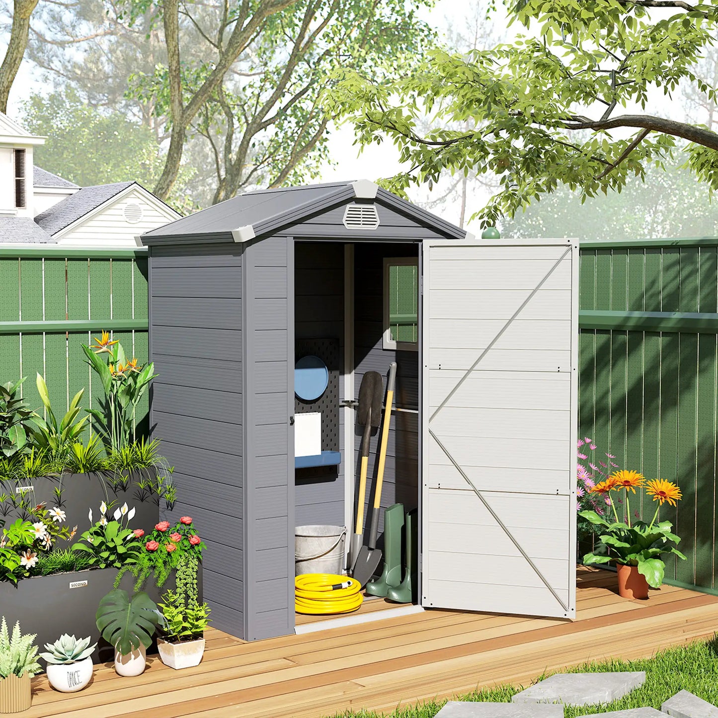 4.4' X 3.3' Plastic Garden Storage Shed, Grey Sheds at Gallery Canada