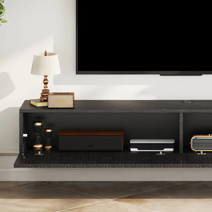 55 Inch Floating TV Stand, Wall Mount Media Console, 2 Fluted Doors, Black TV Stands at Gallery Canada