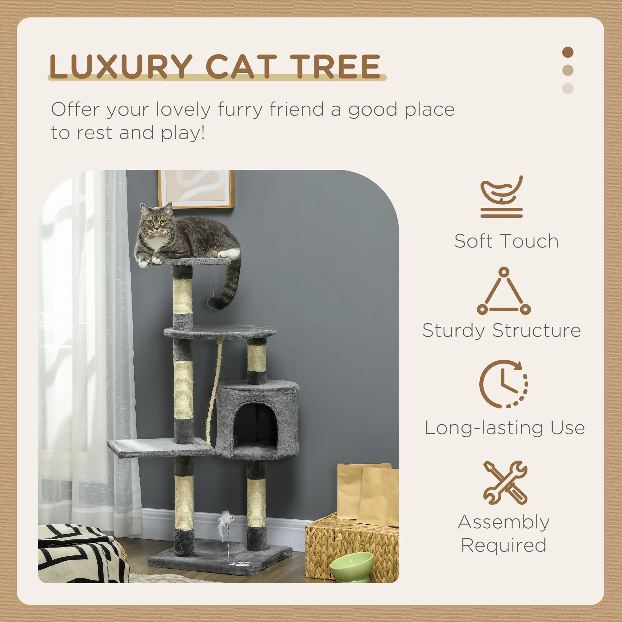 46Inch Cat Tree, Multi Level Tower for Large Cats, Grey Floor to Ceiling Cat Trees at Gallery Canada