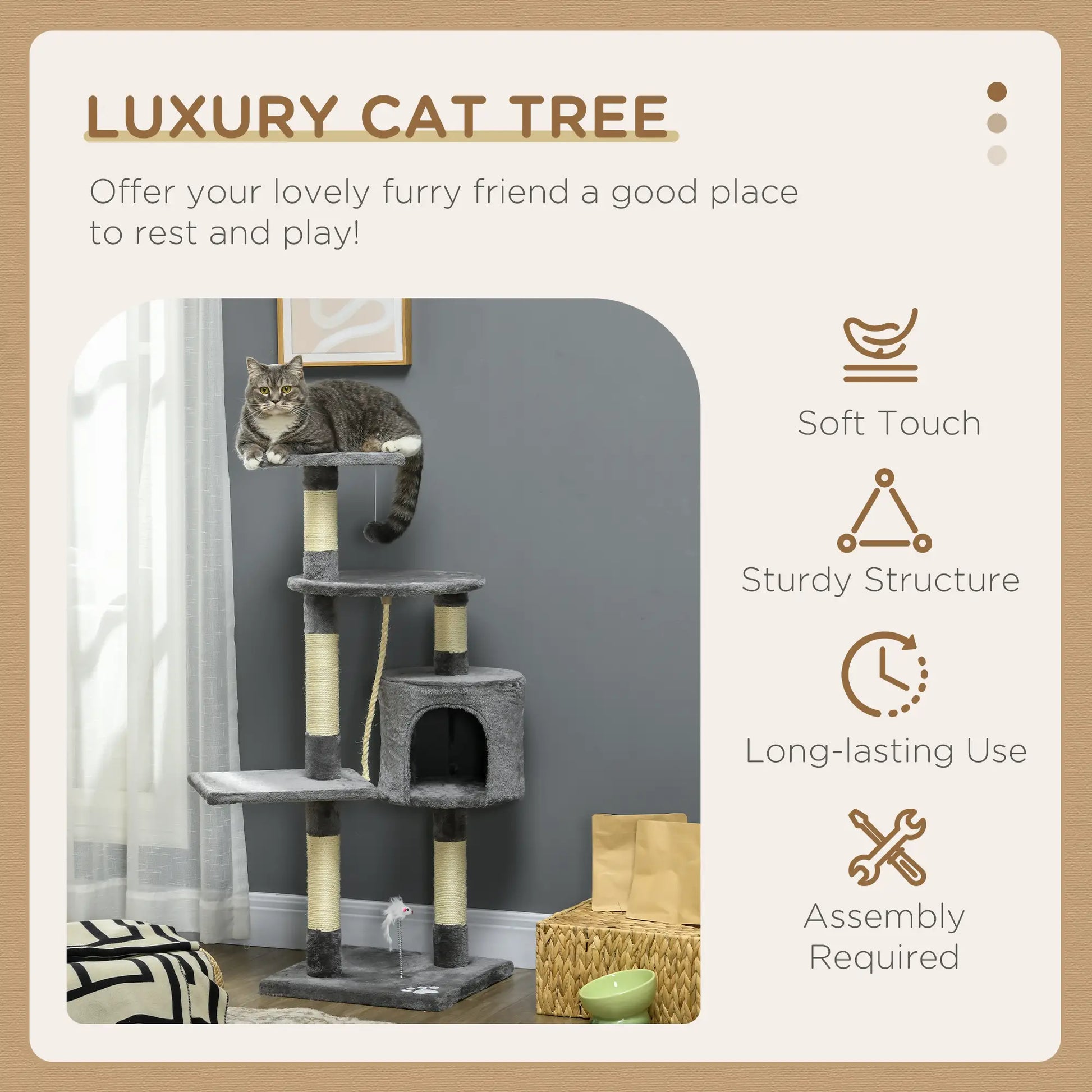 46Inch Cat Tree, Multi Level Tower for Large Cats, Grey Floor to Ceiling Cat Trees at Gallery Canada