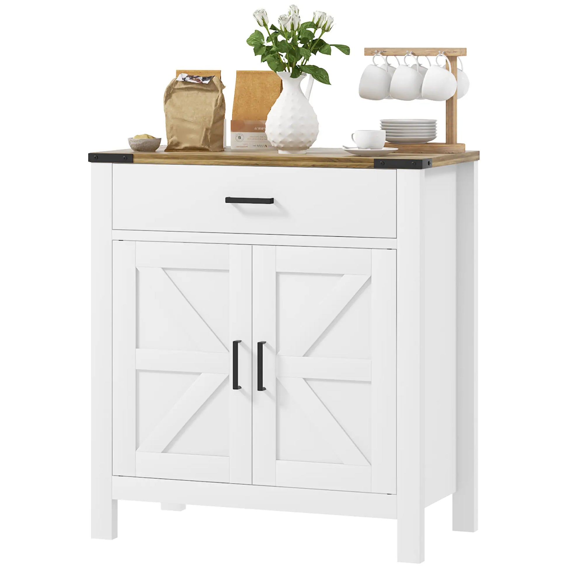 Farmhouse Buffet Cabinet, 1 Drawer, Storage Cabinet, Adjustable Shelf, White Bar Cabinets White, Brown at Gallery Canada