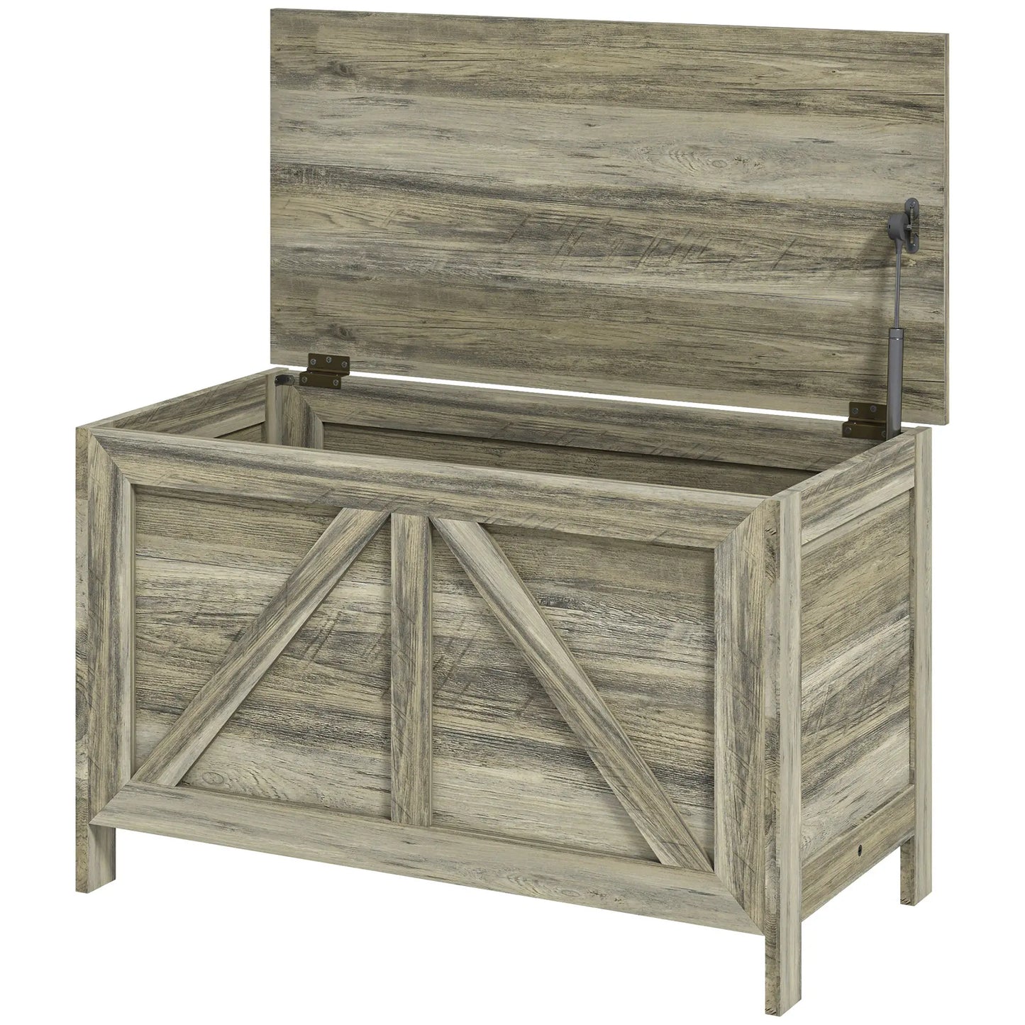 Farmhouse Storage Trunk Box, Safety Hinge, Grey Wood Grain, Grey Storage Cabinets Grey Wood Grain at Gallery Canada