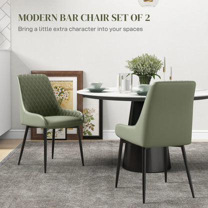 Modern Dining Chairs Set of 2, PU Leather, Metal Legs, Green Dining Chairs at Gallery Canada