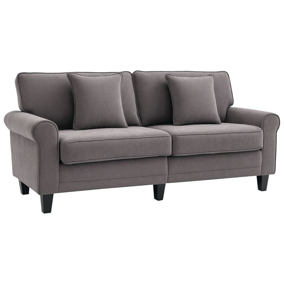 Modern 3 Seater Sofa, Corduroy Fabric, Pine Wood Legs, Light Grey 3-Seater Sofas at Gallery Canada