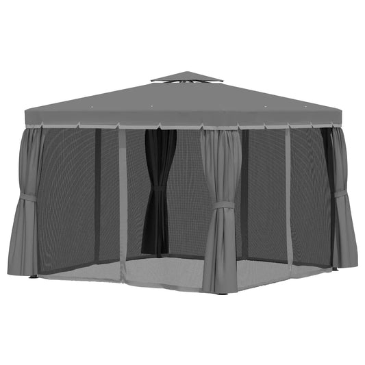10' x 10' 2-Tier Gazebo, Zippered Mesh Sidewalls, Aluminum Frame, Dark Grey Gazebos Dark Grey at Gallery Canada