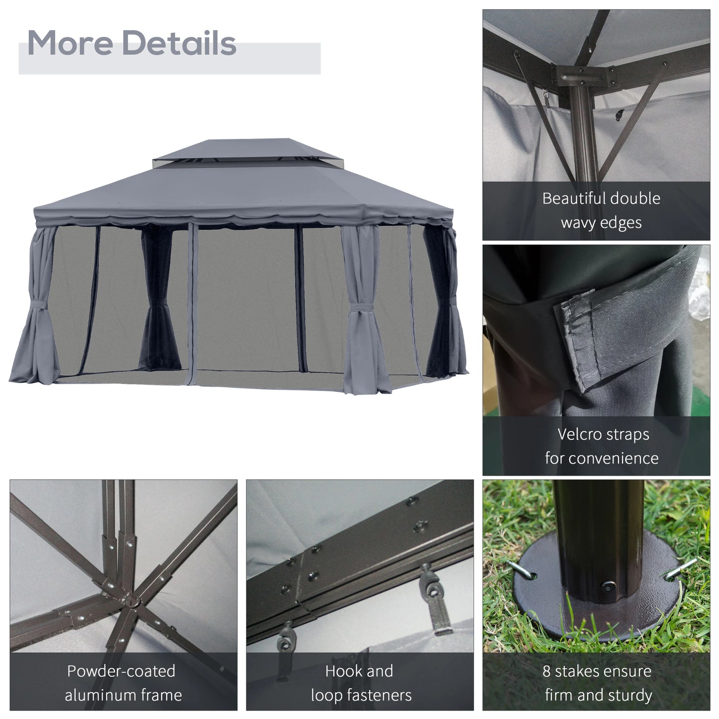 13' x 10' Patio Gazebo, Double Roof Canopy Shelter with Netting, Dark Grey Gazebos at Gallery Canada