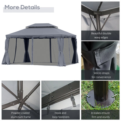 13' x 10' Patio Gazebo, Double Roof Canopy Shelter with Netting, Dark Grey Gazebos at Gallery Canada