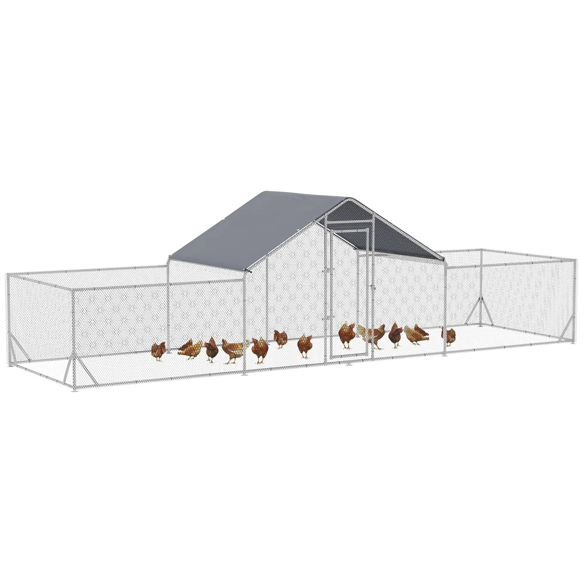 23' x 6.6' Metal Chicken Coop, Waterproof Anti-UV Cover, Spire Roof, Door, for 12-14 Chickens, Ducks, Rabbits, Sliver Chicken Coops Silver, Silver Grey at Gallery Canada