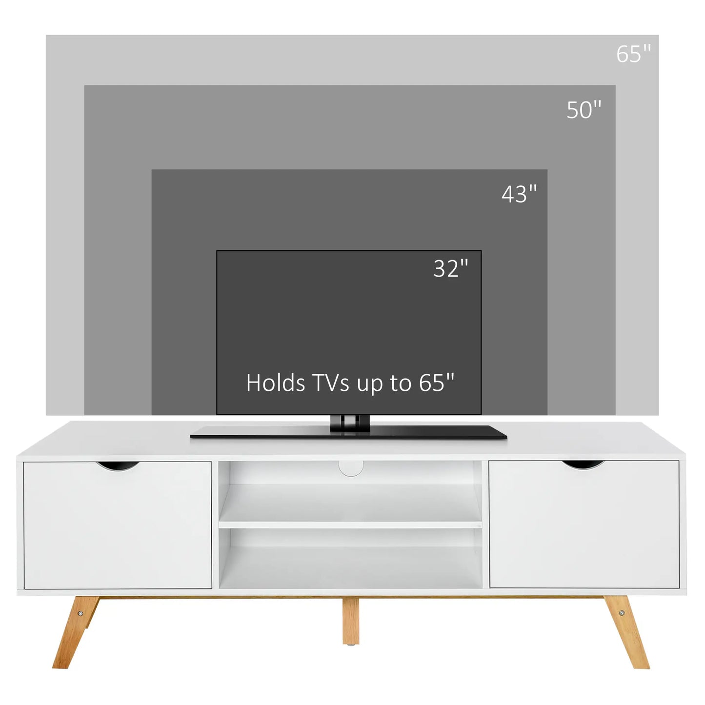 Modern Wooden TV Stand, 2 Storage Cabinets, Fits 65", White TV Stands at Gallery Canada