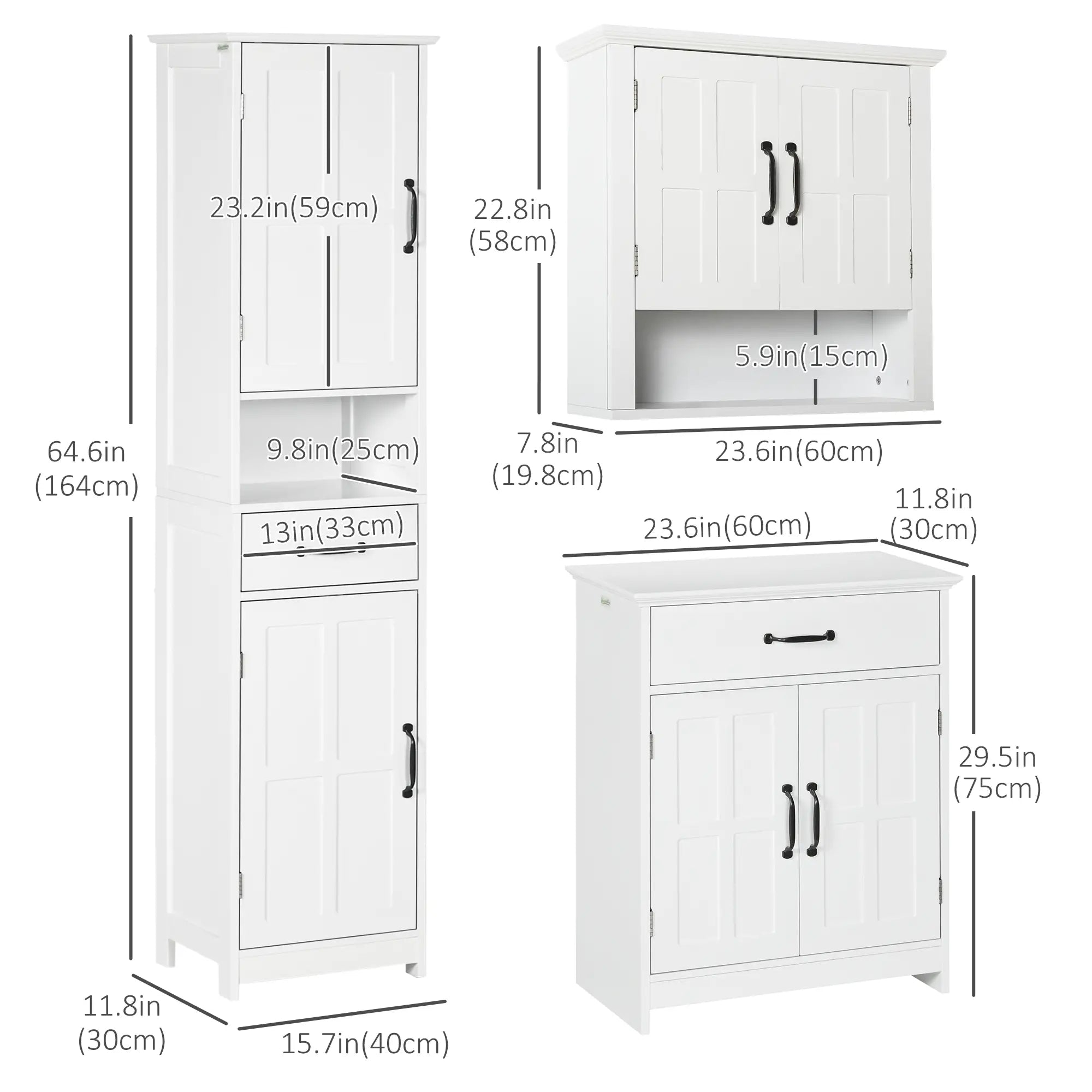 3-Piece Bathroom Furniture Set, Storage Cabinet with Drawers, Shelves, White Storage Cabinets at Gallery Canada