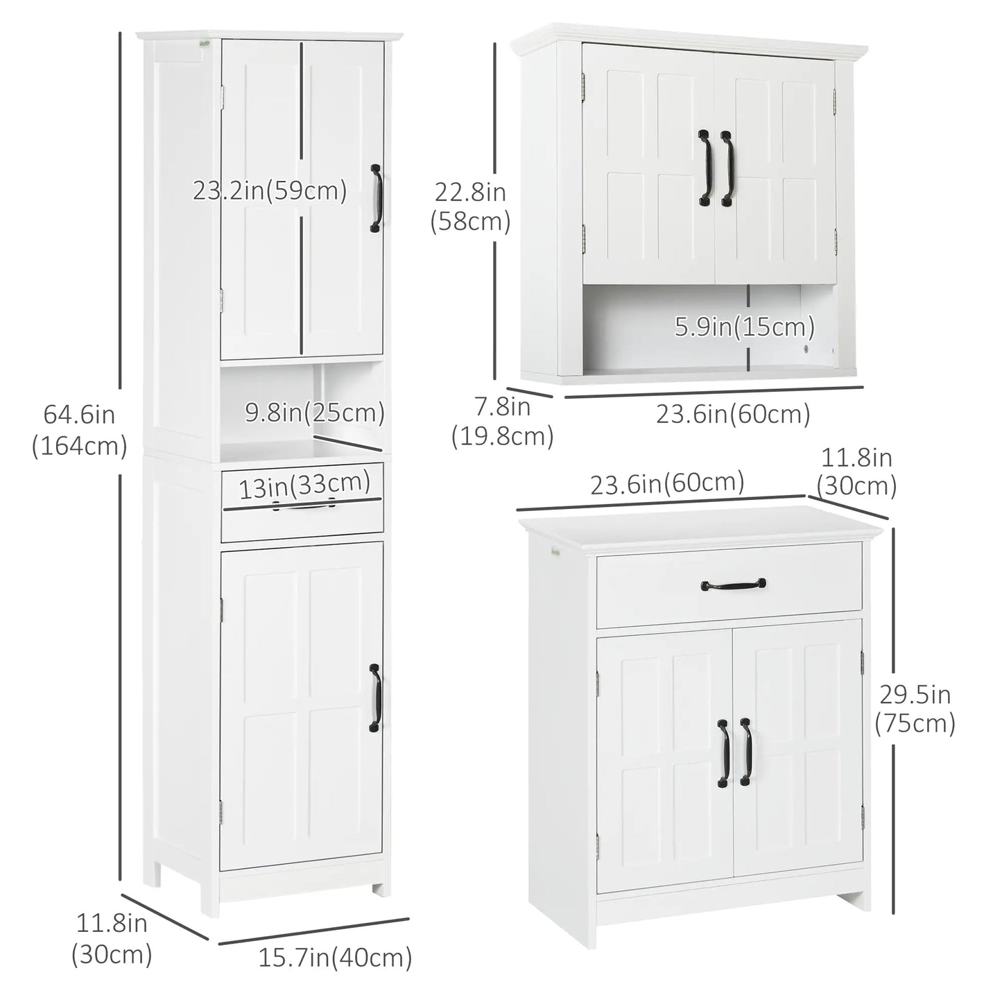 3-Piece Bathroom Furniture Set, Storage Cabinet with Drawers, Shelves, White Storage Cabinets at Gallery Canada