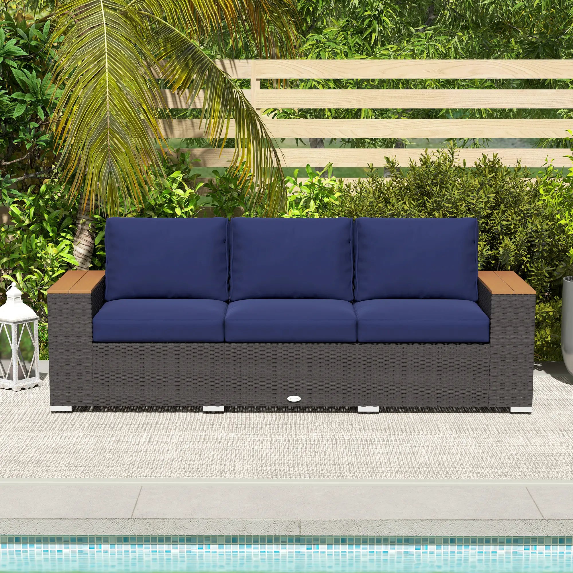 3-Seater Outdoor Sofa, PE Wicker Patio Sofa With Cushions, Dark Blue Patio Furniture Sets at Gallery Canada
