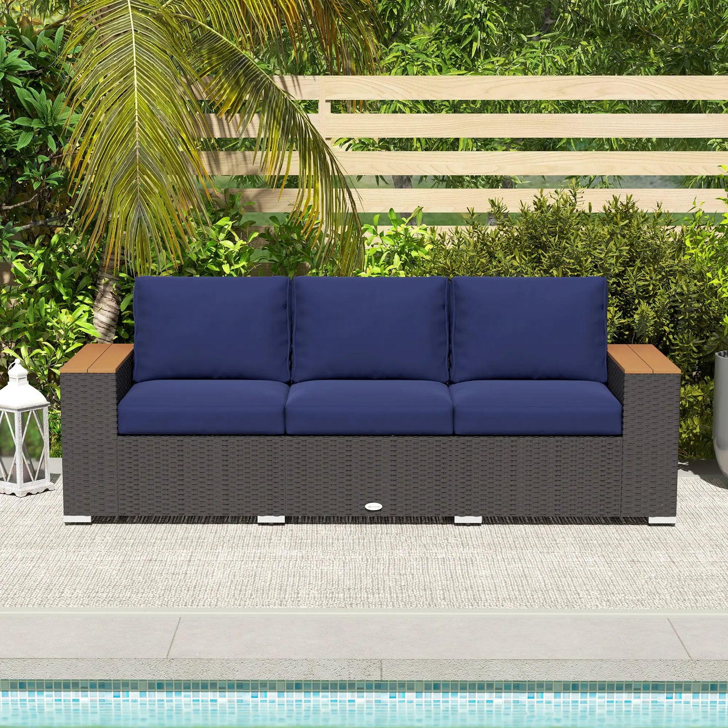 3-Seater Outdoor Sofa, PE Wicker Patio Sofa With Cushions, Dark Blue Patio Furniture Sets at Gallery Canada