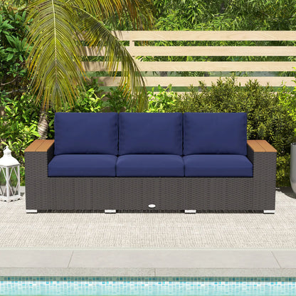 3-Seater Outdoor Sofa, PE Wicker Patio Sofa With Cushions, Dark Blue Patio Furniture Sets at Gallery Canada