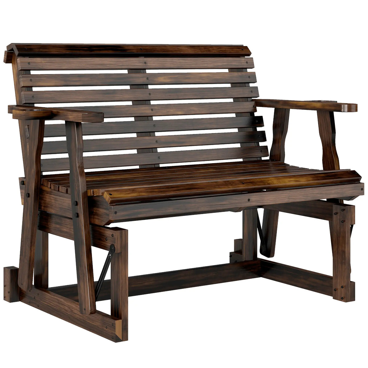 Outdoor Glider Bench, Wooden Glider Chair With 2 Cupholders Outdoor Gliders at Gallery Canada