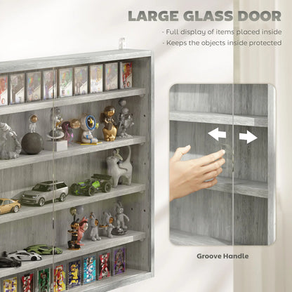 5-Tier Glass Display Cabinet, 2 Doors, 4 Adjustable Shelves, Grey Display Bookshelves at Gallery Canada