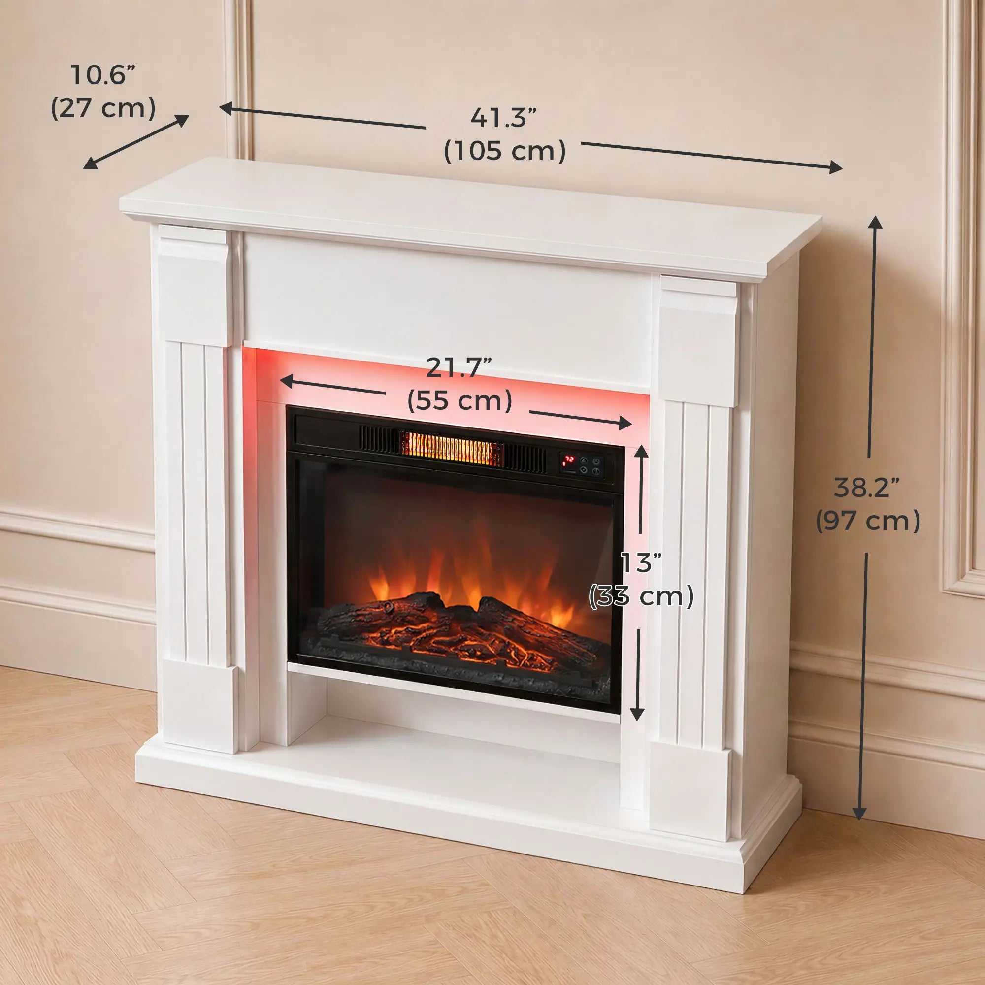 41 Inch Electric Fireplace with Mantel, 1400W Heater, Adjustable 3D Flame, White Electric Fireplaces at Gallery Canada