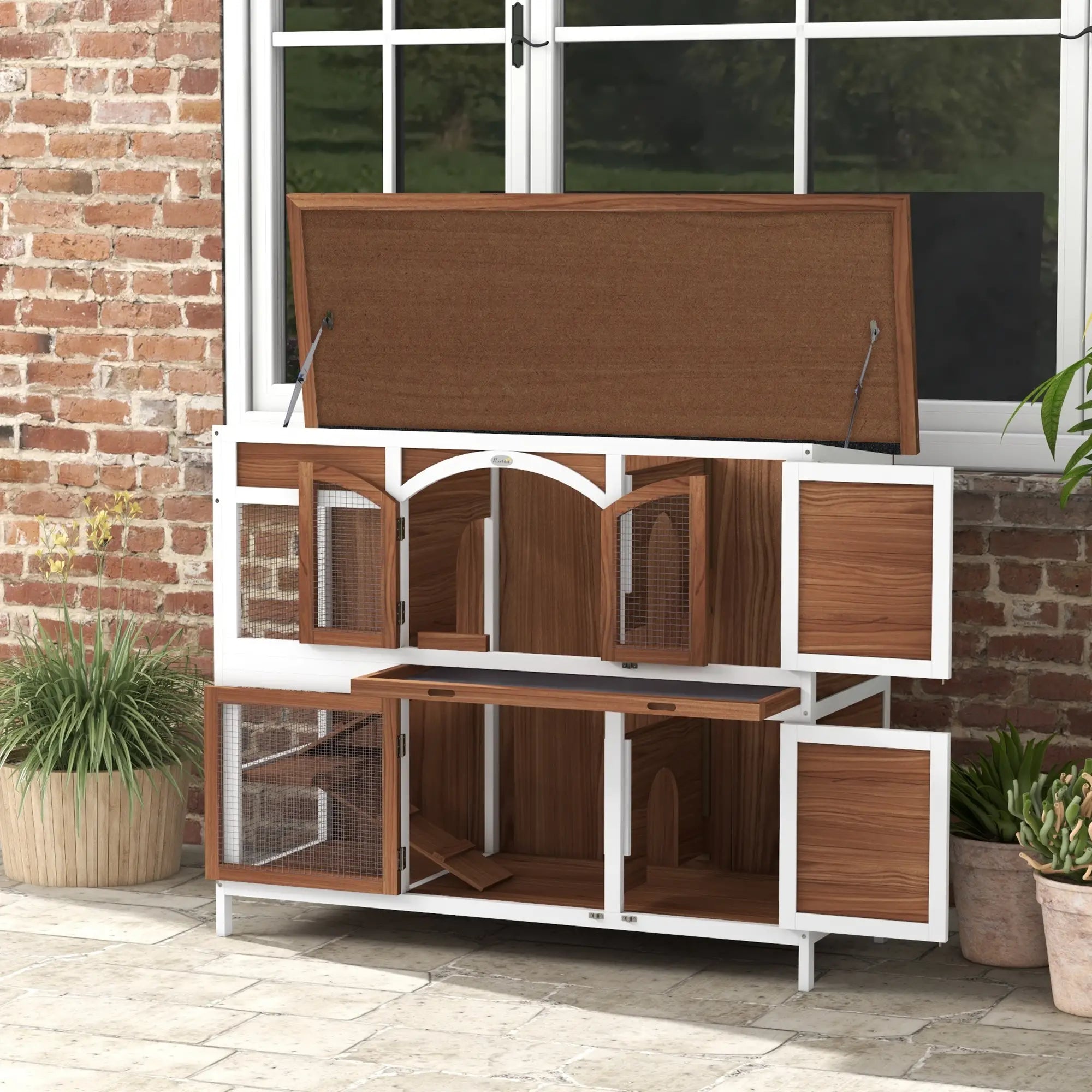 Two-Tier Wooden Rabbit Hutch, Openable Roof, Slide-Out Tray Rabbit Hutch at Gallery Canada
