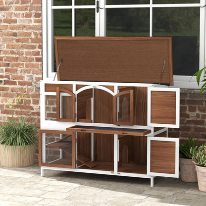 Two-Tier Wooden Rabbit Hutch, Openable Roof, Slide-Out Tray Rabbit Hutch at Gallery Canada