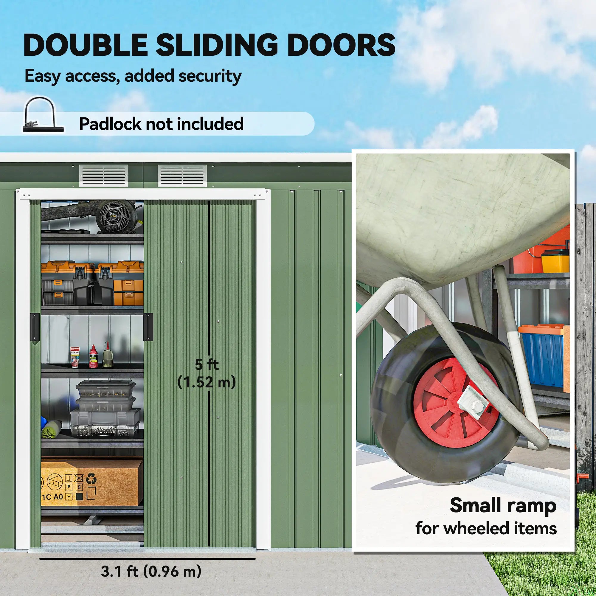 9' x 4' Metal Garden Storage Shed, with Foundation Kit, Light Green Sheds at Gallery Canada