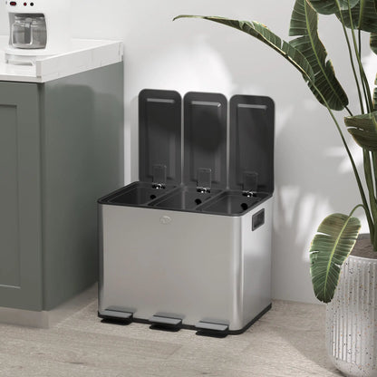 Triple Garbage Bin, Soft Close Trash Can, 3 x 20 Liter, Silver Household Supplies at Gallery Canada