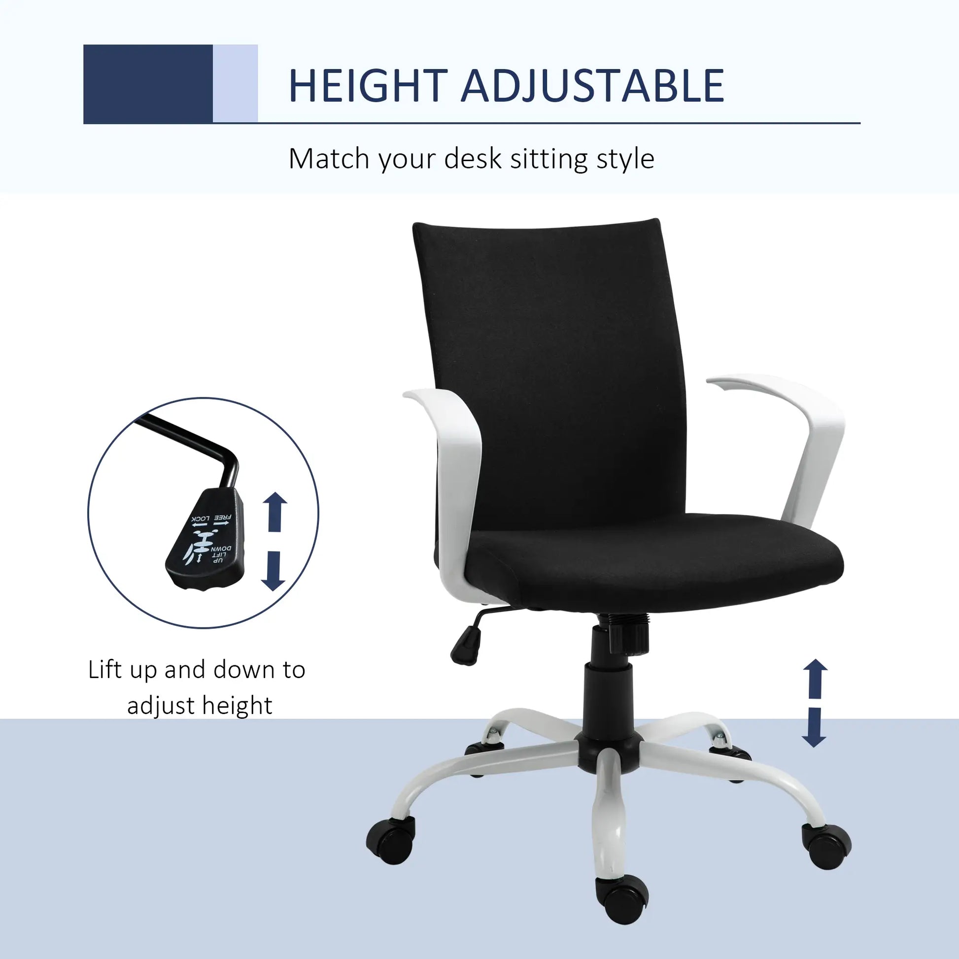 Linen Mid Back Office Chair, Tilt Swivel Computer Chair, Black Office Chairs at Gallery Canada