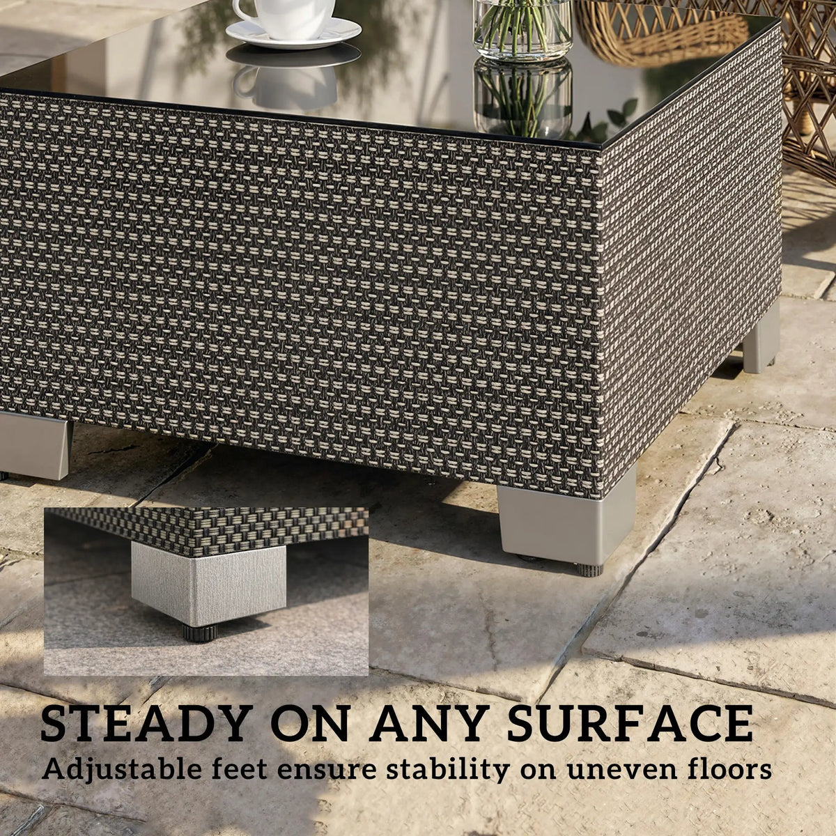 21.7" Square Patio Table, Tempered Glass Top, Black Patio Side Tables at Gallery Canada