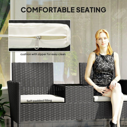 PE Rattan Loveseat with Cushion, Mid-Table, Cream White Patio Chairs at Gallery Canada