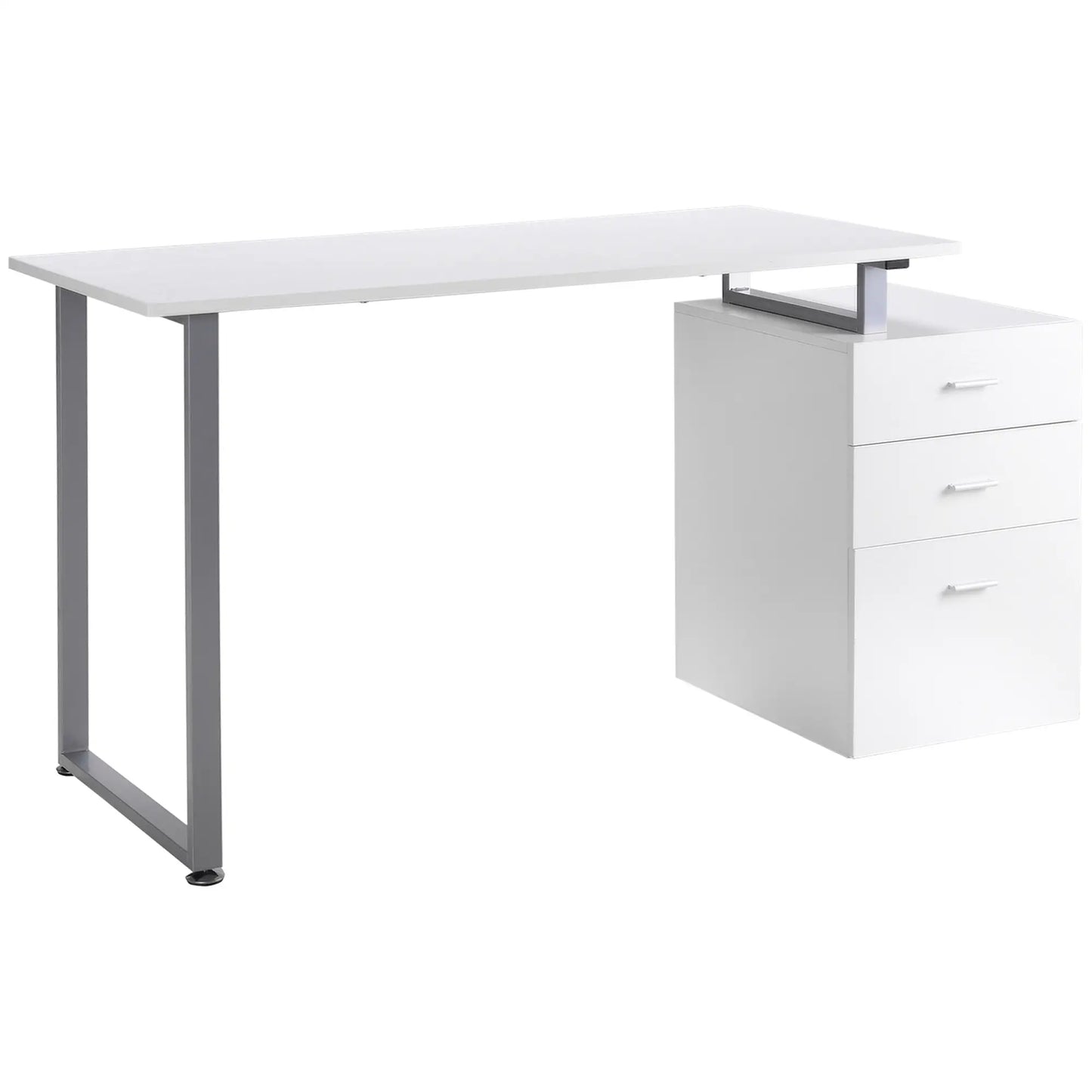47" L Computer Desk, Metal Frame, Reversible File Drawers, White Writing Desks Silver frame, White board at Gallery Canada