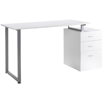 47" L Computer Desk, Metal Frame, Reversible File Drawers, White Writing Desks Silver frame, White board at Gallery Canada