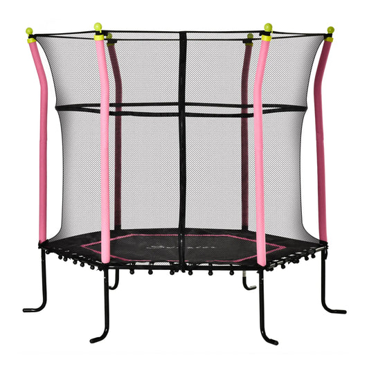 64" Kids Trampoline, Indoor Outdoor Bouncer, Enclosure Net, Pink Trampolines Pink at Gallery Canada