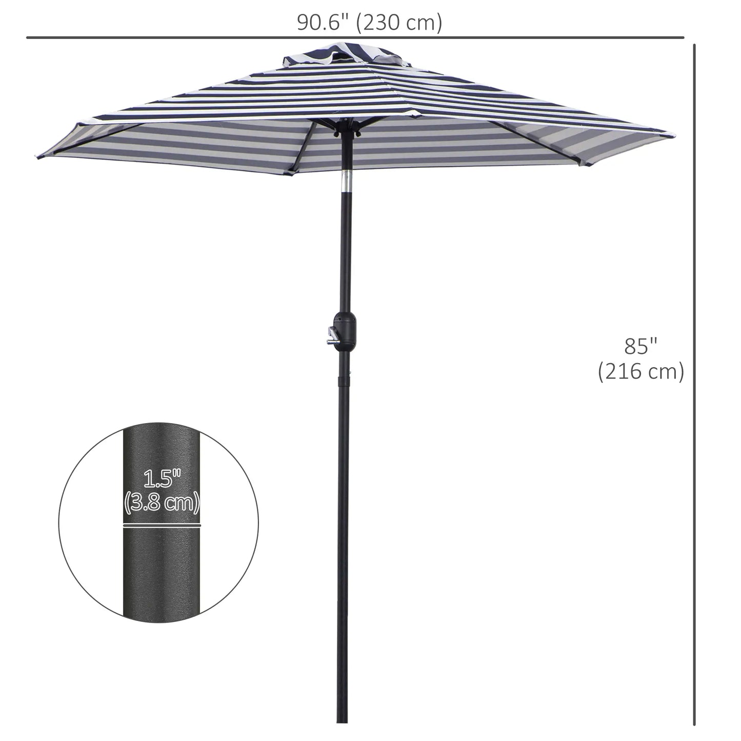 Outdoor Patio Sun Umbrella, 6 Ribs, Stripes, Blue Patio Umbrellas at Gallery Canada