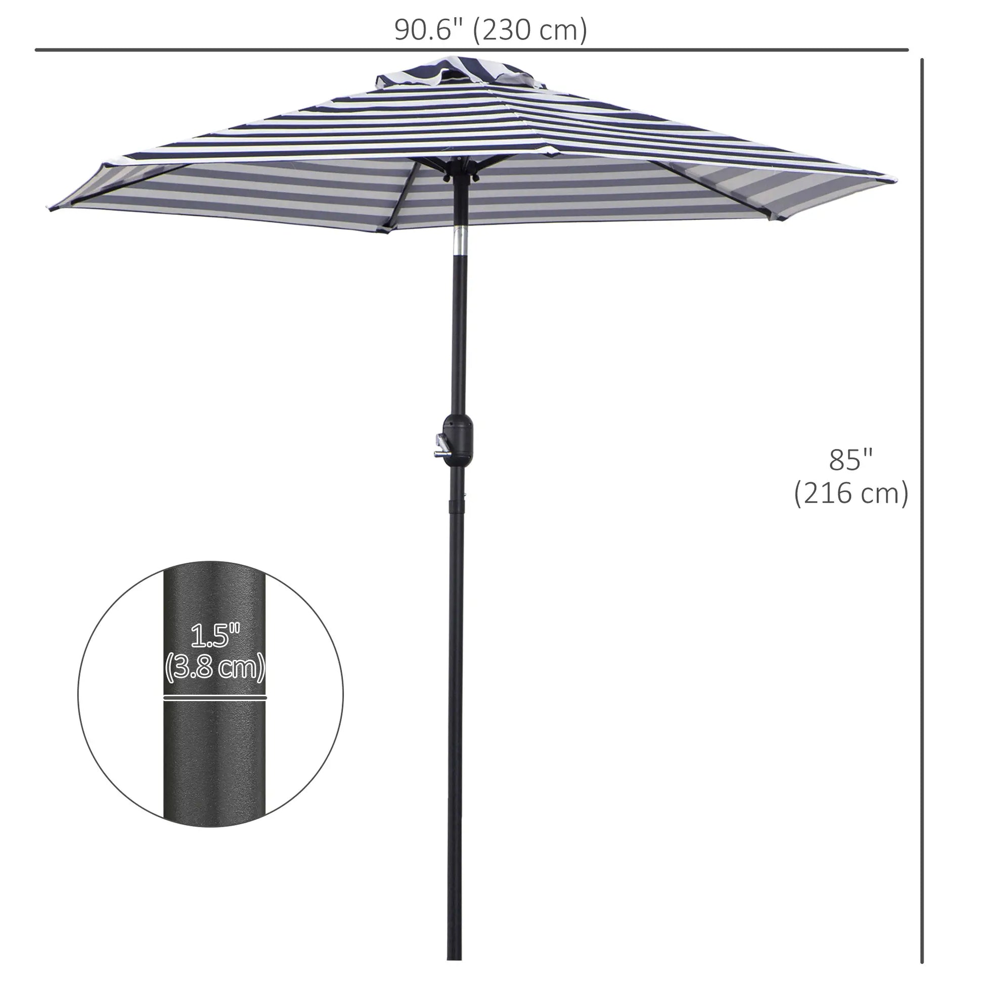 Outdoor Patio Sun Umbrella, 6 Ribs, Stripes, Blue Patio Umbrellas at Gallery Canada