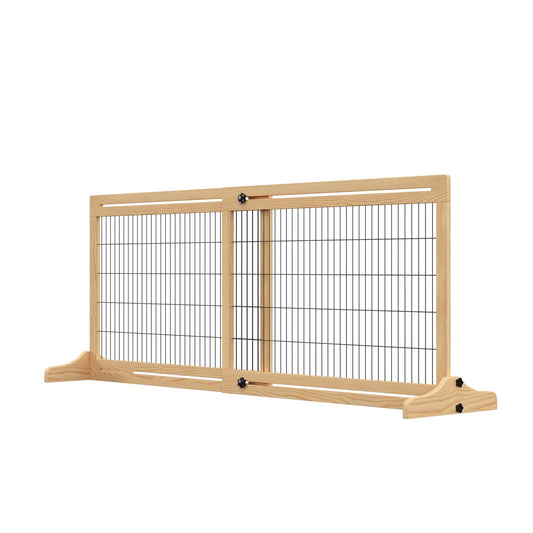 41"-72" Wooden Pet Gate, Freestanding with Support Feet, Natural Houses, Kennels & Pens Natural at Gallery Canada