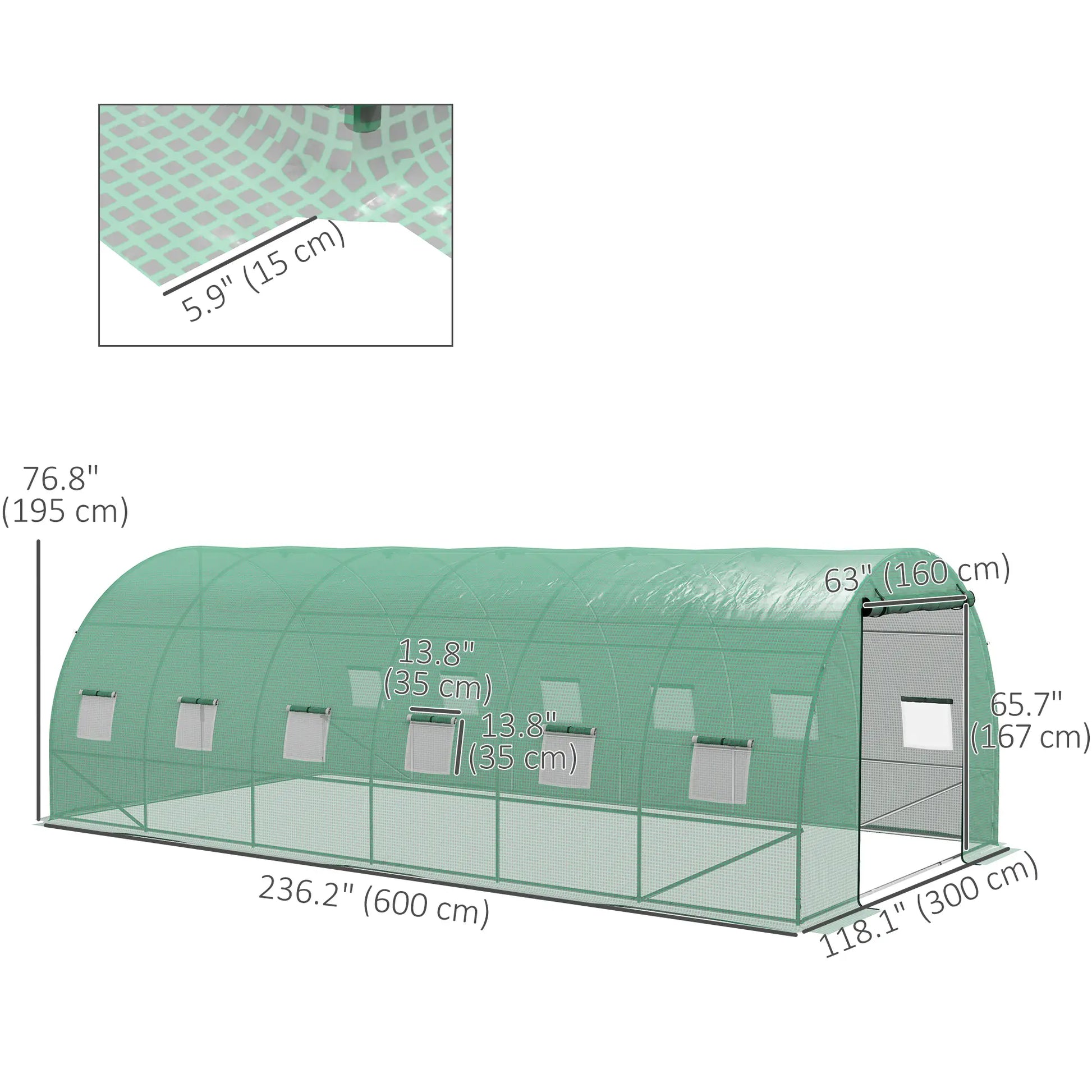 20' x 10' Walk-in Greenhouse, Sprinkler System, Roll-up Door, 12 Mesh Windows, Green Tunnel Greenhouses at Gallery Canada