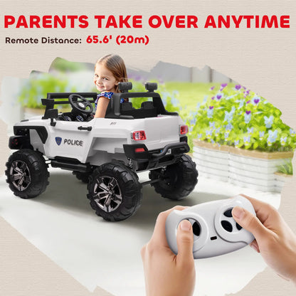 Kids Ride On Car 12V RC 2 Seater Police Truck, White Electric Toy Cars at Gallery Canada