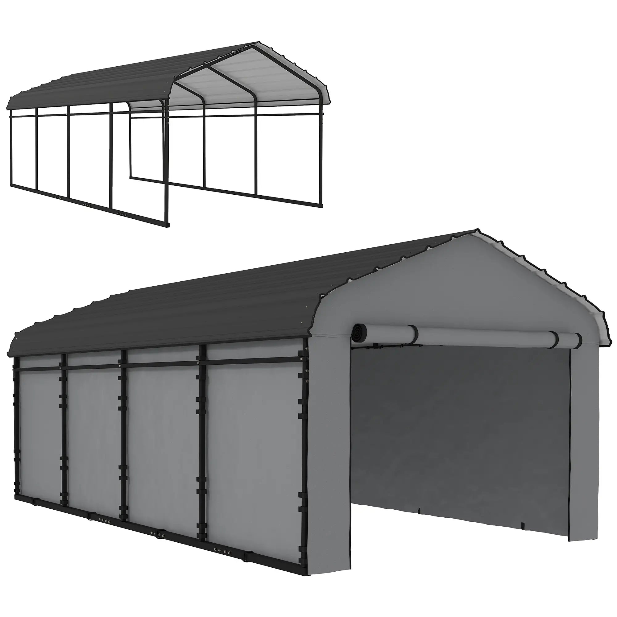 12' x 20' Metal Carport, Heavy Duty Garage Shelter, Light Grey Car Shelters at Gallery Canada